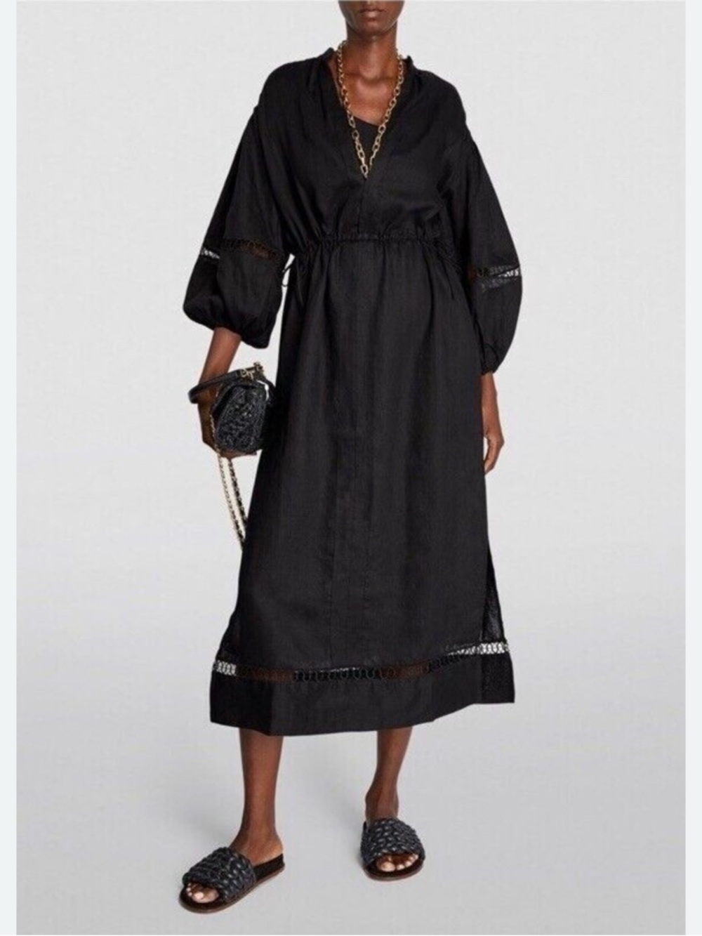 Boteh Black Long Sleeve Midi Dress with Lace Insets - Size 4/6 equivalent -NWOT